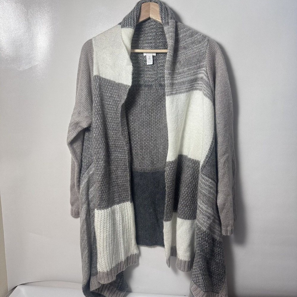 Chico's Sweater Womens Large Gray Patchwork Open … - image 1